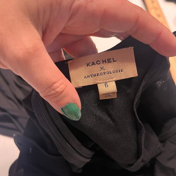 Kachel x Anthropologie Black Ruffled Cropped Wide Leg Jumpsuit Size 6 - Picture 8 of 13